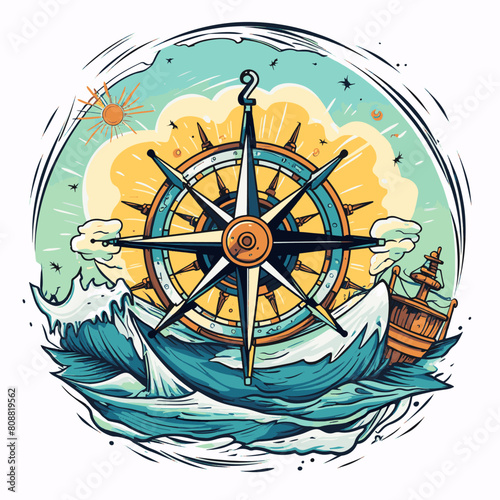 Vector illustration of a vintage nautical compass for navigation.
