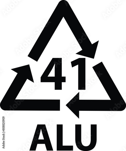 Aluminium recycling symbol ALU 41 icon. metals recycling code ALU 41 sign. flat style.