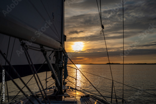 Sailing on The Oosterschelde in Zeeland the Netherlands at sunset