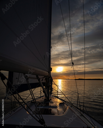 Sailing on The Oosterschelde in Zeeland the Netherlands at sunset