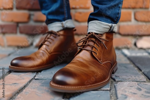 Close Up of Person Wearing Brown Shoes