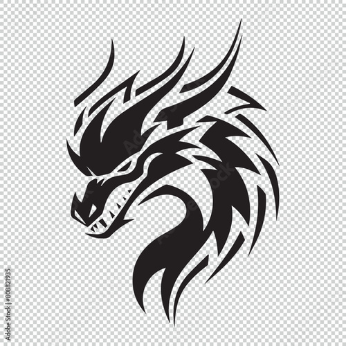 Black simple dragon mascot logo icon, vector illustration on transparent background