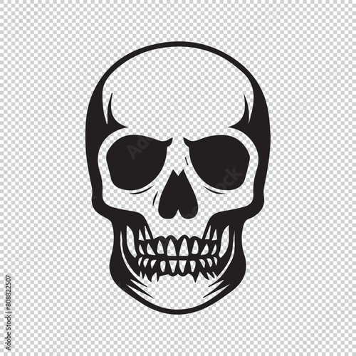 Simple human skull head icon logo, vector illustration on transparent background