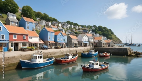 A quaint seaside village with fishing boats bobbin upscaled 4
