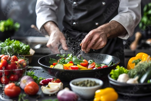 Chef Chopping Vegetables on Cutting Board