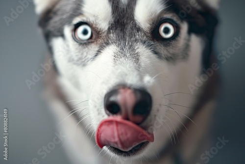 Close Up of a Husky Dog With Tongue Out photo