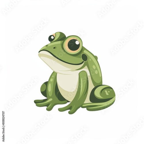 A green frog is sitting on a white background