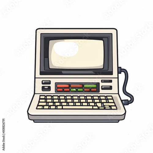 A white computer monitor with a keyboard