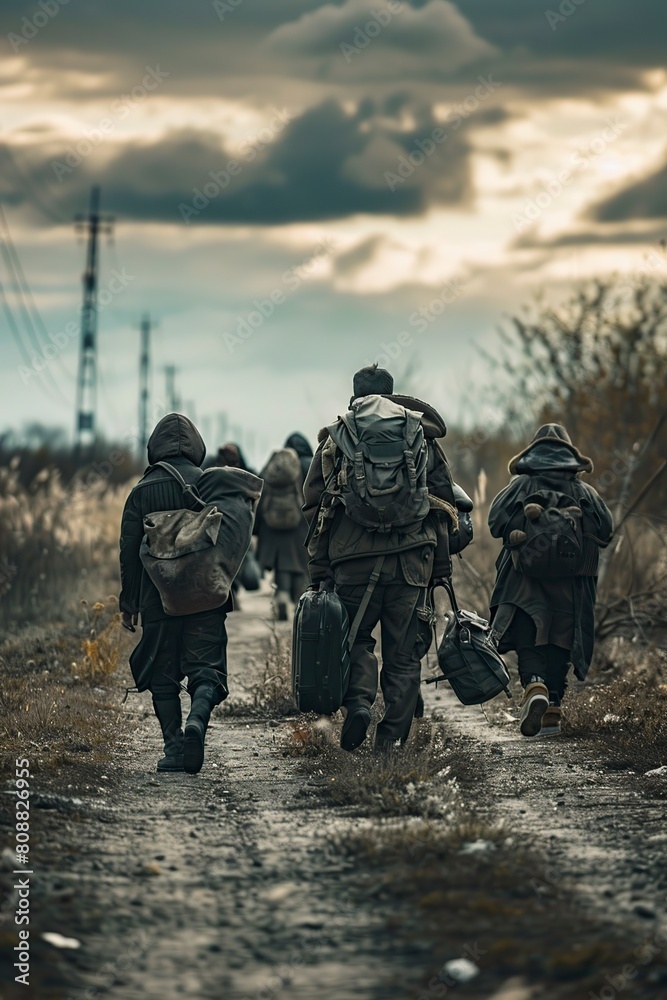 Man and Two Children Walking With Luggage