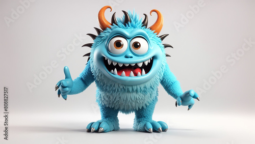 A blue furry monster is smiling