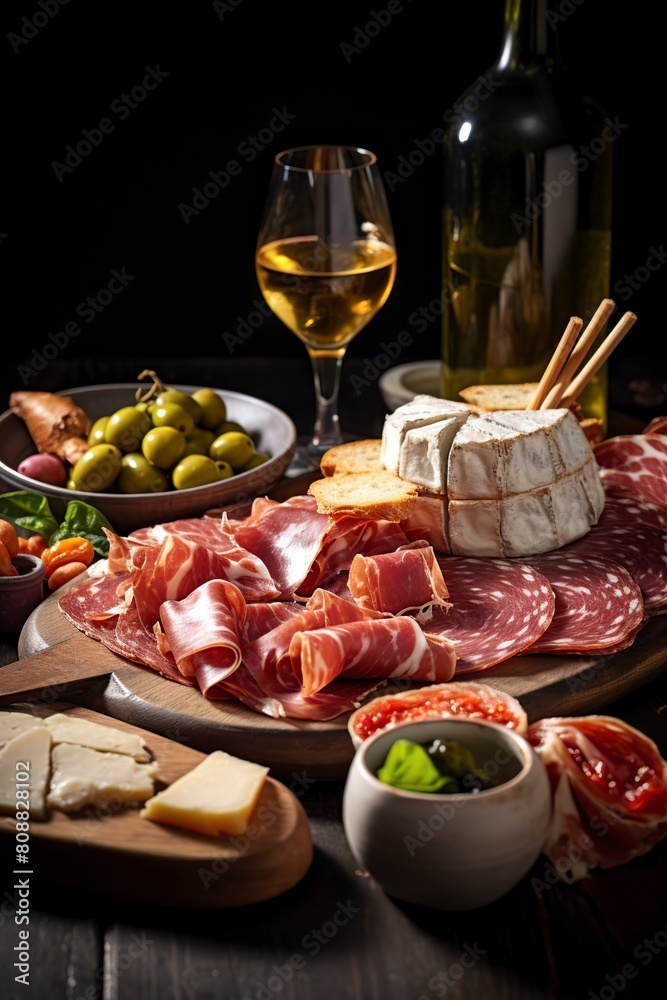 plate with different types of hams, cheeses and sausages