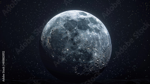 close-up of the full moon lunar on a dark background in the night sky with a starry backdrop created with Generative AI Technology