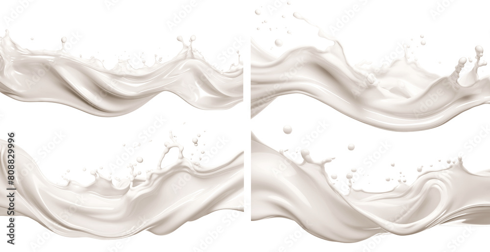 Fototapeta premium Set of milk or cream splashes, cut out