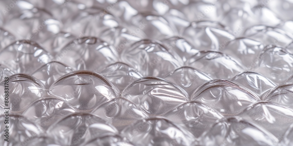 Translucent air cup bubble wrap packing texture background. transparent white air cushion plastic film packaging close up