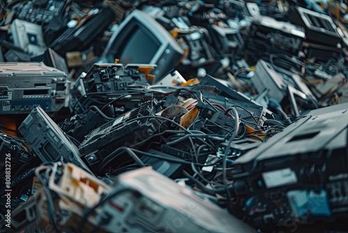 Pile of electronic waste in the background
