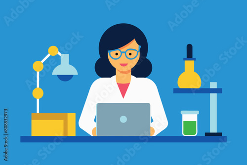 a female EMT working on patient tests in the lab.
