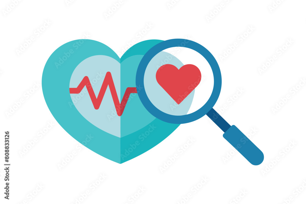a heart symbol in a magnifying glass on a medical background. a heart symbol in a magnifying glass on a medical background.