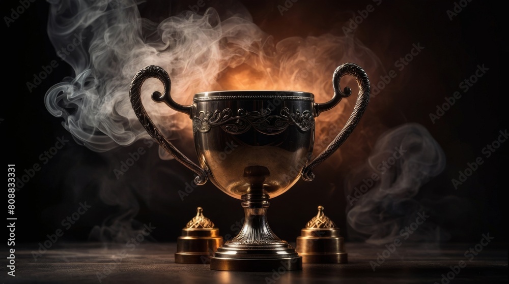 Trophy Cup With Smoke on a Dark background Trophy Cup With Smoke on a Dark background