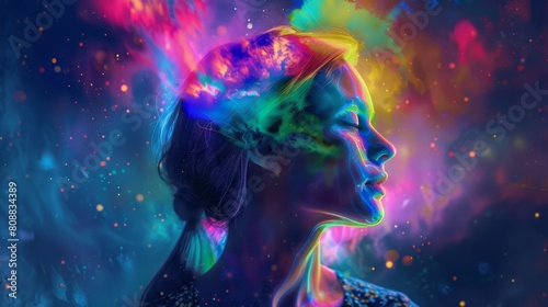 Vivid Neon Dreams - Portrait of a Woman in Fluorescent Colors