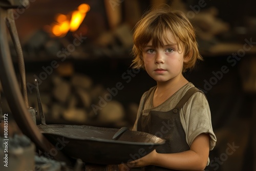 Blacksmith child small. Metal art. Generate Ai