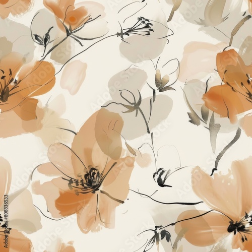 Abstract Floral Pattern with Warm Tones and Delicate Blooms