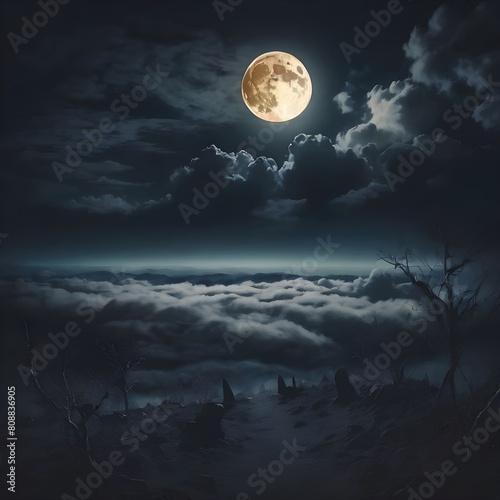 halloween background concept, backgrounds night sky with full moon and clouds.