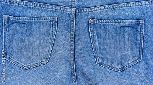 Jeans textile pocket close up. Detail of jeans pants.