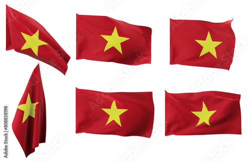Large pictures of six different positions of the flag of Vietnam