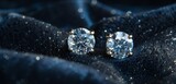 Radiant diamond stud earrings twinkling like stars against velvet darkness.
