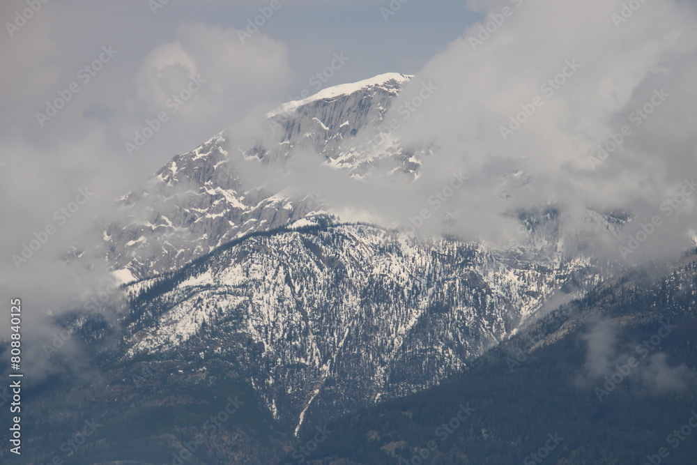 Snowy Mountain In The Clouds, Jasper National Park, Alberta