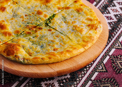 Freshly baked traditional khachapuri cheese bread photo