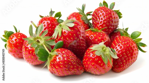 Sweet  bright red strawberries are seen from the side.