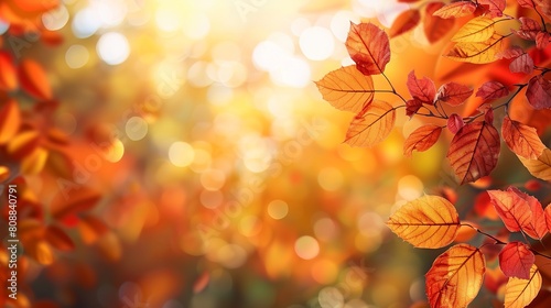 Set your photos or artwork against a free space background with a blurred autumn landscape view.