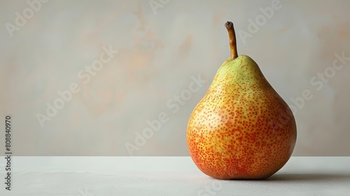 barlett pear on transparent background against white wall, with brown stem visible