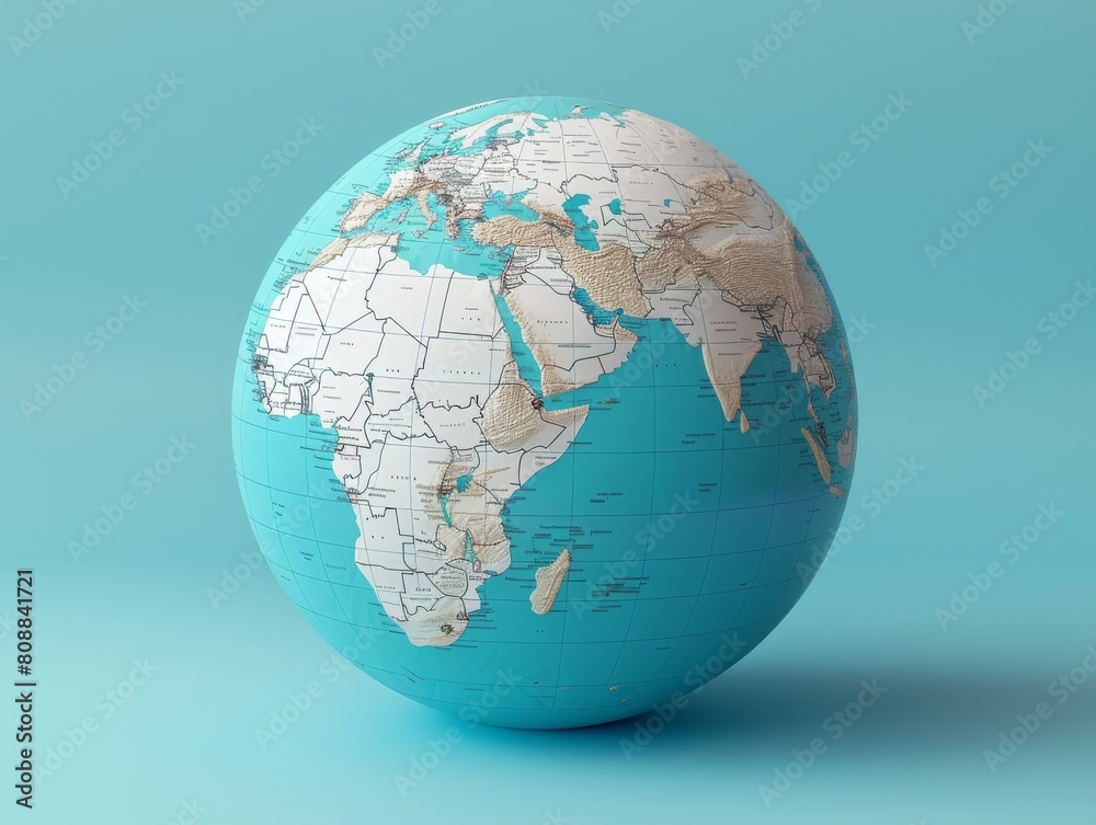 A blue and white globe with the continents Africa and Asia A blue and white globe with the continents Africa and Asia