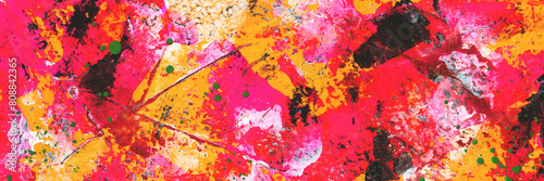 Creative banner with hand drawn abstract multicolored acrylic texture. Colourful background.