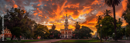 Serene Evening View of Palacio Salvo, The Iconic Landmark of Uruguay in Vibrant Colors photo