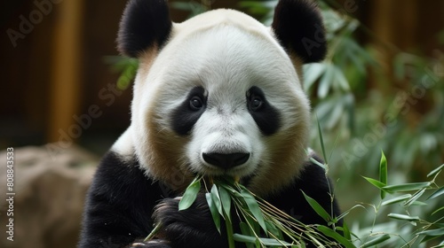 A panda eats a large bamboo stalk