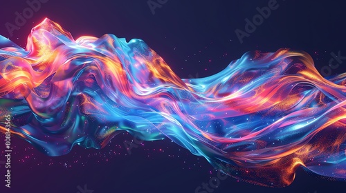 A vivid  artistic interpretation of a 3D data stream flowing from one digital device to another  representing connectivity and the flow of information