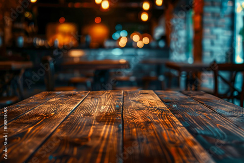 Warm and quaint pub interior with wooden tables