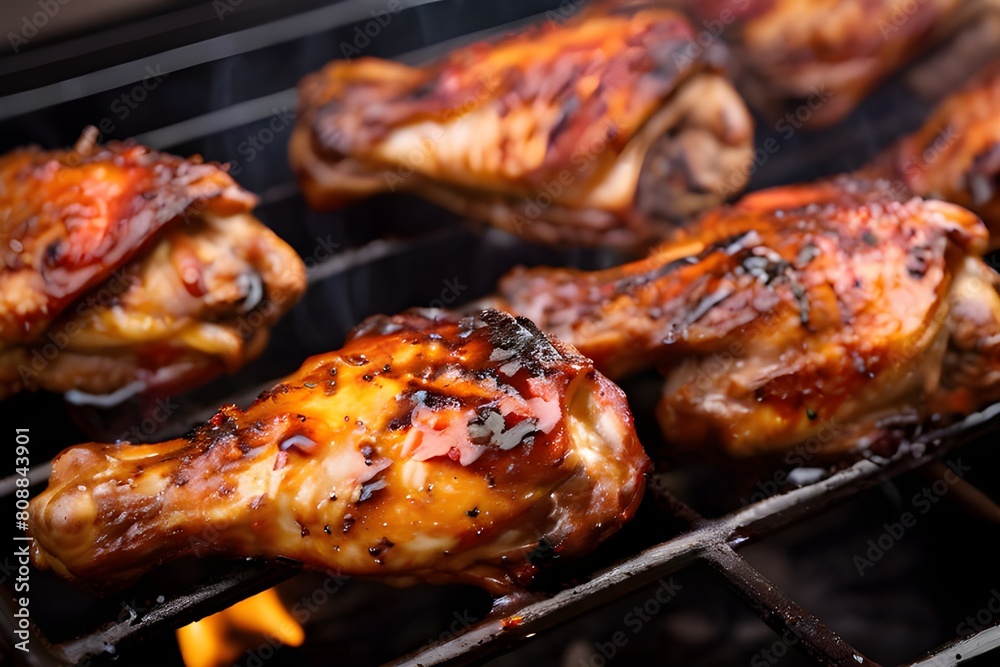Roasted chicken wings on grill