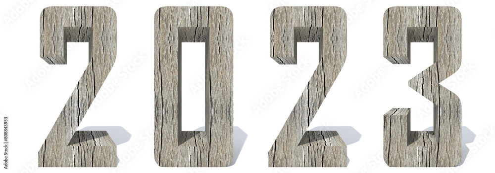 Φωτογραφία Concept or conceptual 2023 year made of  wood or wooden  font isolated on white background