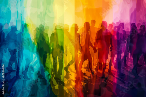 Colorful abstract silhouettes of a diverse crowd