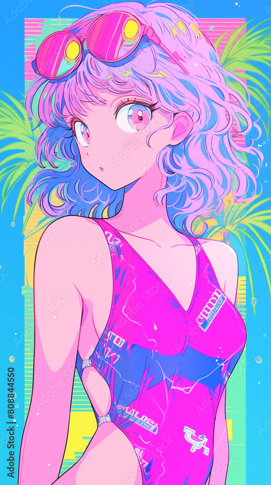 Hand drawn cartoon illustration of a beautiful girl wearing cool summer clothes
Hand drawn cartoon illustration of a beautiful girl wearing cool summer clothes