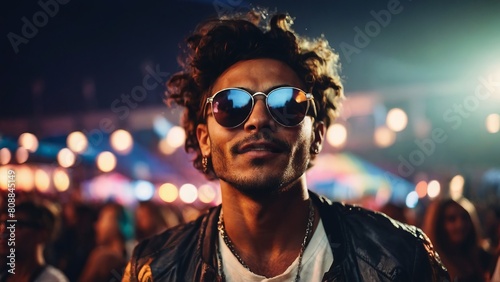Tanned stylish male at concert, party.