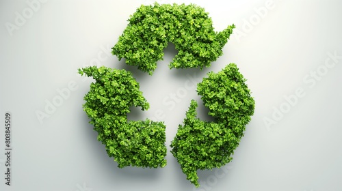 Green Plants and Leaves Forming Recycling Symbol on Gray Background, Environmental Conservation