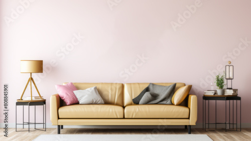 Elegant Living Room Interior with Golden Sofa © Natalia Klenova
