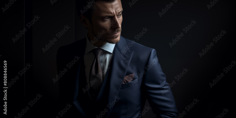 Serious Confidence Man in Classic Italian Suit. Portrait of a Businessman on a Black Background Serious Confidence Man in Classic Italian Suit. Portrait of a Businessman on a Black Background