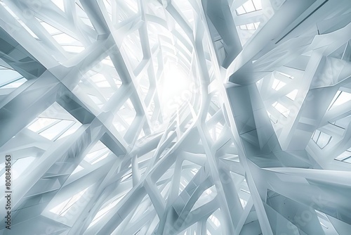 3d abstract Architecture background Internal space of a modern chaotic braced construction photo