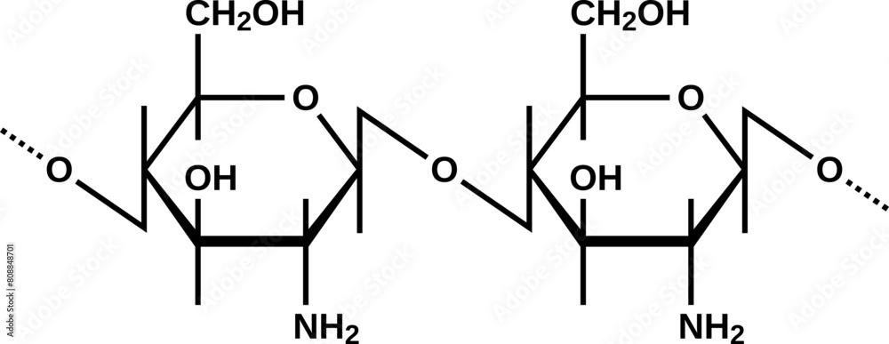 Foto Chitosan structural formula, vector illustration